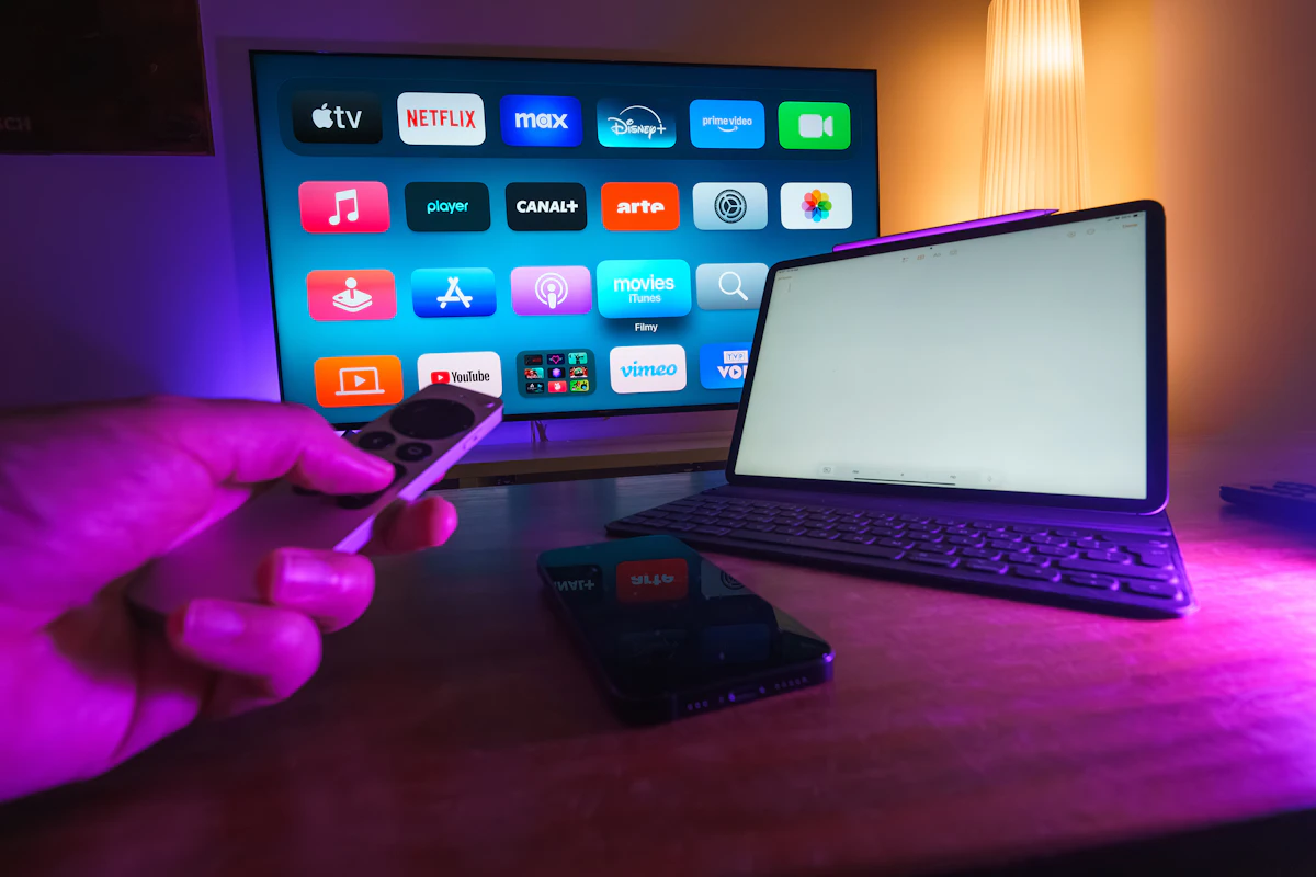 Person holding a TV remote in front of a television